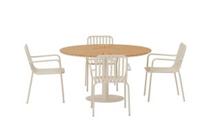 Matgrupp Utomhus - Venture Home Croft Runt Matbord Ø120 Beige + 4 Peking Matstolar Beige
