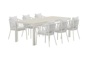 Matgrupp Utomhus - Venture Home Mirko Matbord 205x90 Vit/Beige + 6 Linos Matstolar Vit inkl. dynor