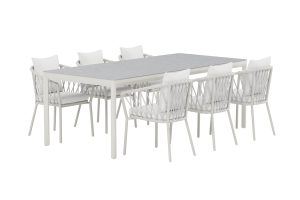 Matgrupp Utomhus - Venture Home Lino Matbord 220x100 Beige/Grå + 6 Linos Matstolar Vit inkl. dynor