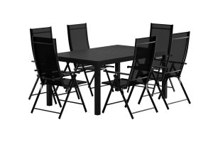 Matgrupp Utomhus - Venture Home Capo Matbord 160/240x100 Svart + 6 Levanzo Matstolar Svart