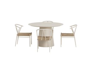 Matgrupp Utomhus - Venture Home Lanzo Runt Matbord Ø120 Beige + 4 Alfons Matstolar Beige