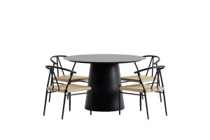 Matgrupp Utomhus - Venture Home Lanzo Runt Matbord Ø120 Svart + 4 Alfons Matstolar Svart