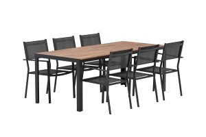 Matgrupp Utomhus - Venture Home Bois Matbord 205x90 Natur/Svart + 6 Copacabana Matstolar Svart