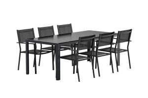 Matgrupp Utomhus - Venture Home Break Matbord 205x90 Svart + 6 Copacabana Matstolar Svart