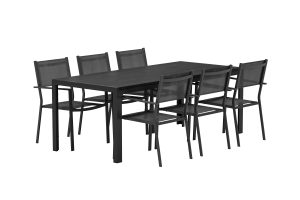 Matgrupp Utomhus - Venture Home Mirko Matbord 90x205 Svart + 6 Copacabana Matstolar Svart