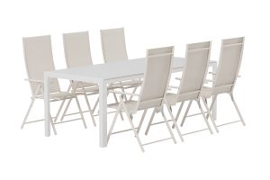 Matgrupp Utomhus - Venture Home Break Matbord 205x90 Vit + 6 Levanzo Matstolar Beige
