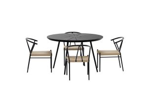 Matgrupp Utomhus - Venture Home San Vito Runt Matbord Ø120 Svart + 4 Alfons Matstolar Svart
