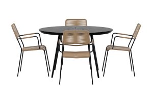 Matgrupp Utomhus - Venture Home San Vito Runt Matbord Ø120 Svart + 4 Lindos Matstolar Brun
