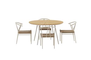 Matgrupp Utomhus - Venture Home San Vito Runt Matbord Ø120 Beige/Natur + 4 Alfons Matstolar Beige