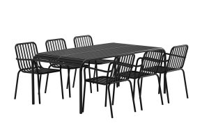 Matgrupp Utomhus - Venture Home Borneo Matbord 200x100 Svart + 6 Peking Matstolar Svart