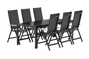 Matgrupp Utomhus - Venture Home Break Matbord 205x90 Svart + 6 Albany Matstolar Svart