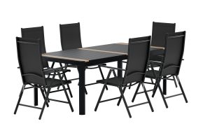 Matgrupp Utomhus - Venture Home Togo Matbord 200x100 Svart + 6 Break Matstolar Svart