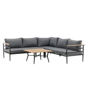 Loungegrupp Utomhus - Venture Home Mexiko Hörnsoffa 4-sits + Soffbord Svart/Grå/Natur inkl. dynor