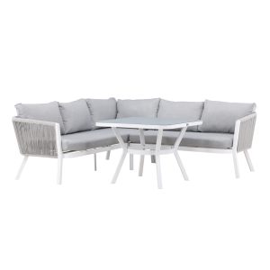 Loungegrupp Utomhus - Venture Home Virya Hörnsoffa 4-sits + Soffbord Vit/Grå inkl. dynor