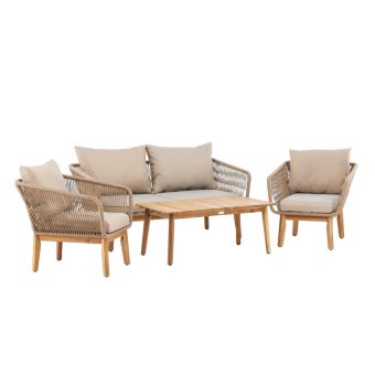 Loungegrupp Utomhus – Venture Home Chania Soffa 2-sits + 2 Fåtöljer + Soffbord BeigeNatur inkl. dynor