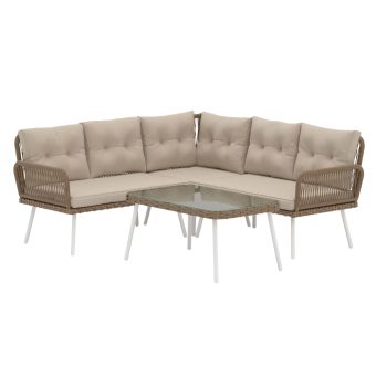 Loungegrupp Utomhus – Venture Home Ibiza Hörnsoffa 4-sits + Soffbord NaturBeige inkl. dynor