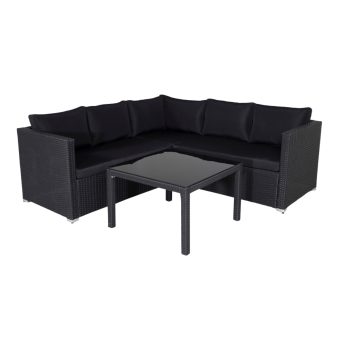 Loungegrupp Utomhus – Venture Home Kuba Hörnsoffa 3 Moduler + Soffbord Svart inkl. dynor