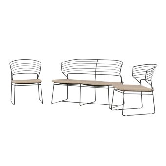 Loungegrupp Utomhus – Venture Home Milano Soffa 2-sits + 2 Fåtöljer + Soffbord SvartBeige inkl. dynor