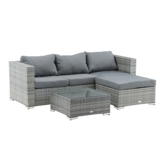 Loungegrupp Utomhus – Venture Home Rotterdam Soffa med divan 3-sits + Soffbord Grå inkl. dynor