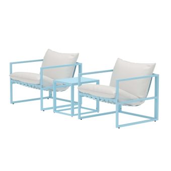 Loungeset Utomhus - Venture Home Messina 2 Fåtöljer + Sidobord LjusblåBeige inkl. dynor