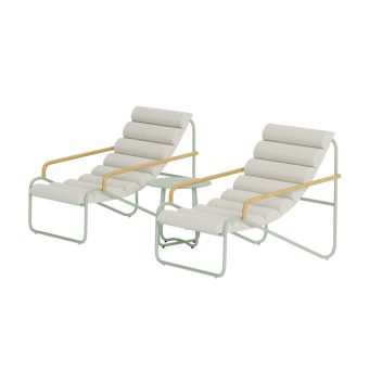 Loungeset Utomhus – Venture Home Ithaka 2 Fåtöljer + Sidobord GrönBeigeNatur inkl. dynor
