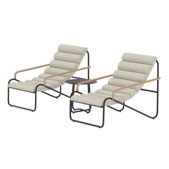 Loungeset Utomhus – Venture Home Ithaka 2 Fåtöljer + Sidobord SvartBeigeNatur inkl. dynor