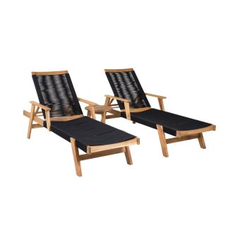 Loungeset Utomhus – Venture Home Little John 2 Solsängar + Chania Sidobord NaturSvart