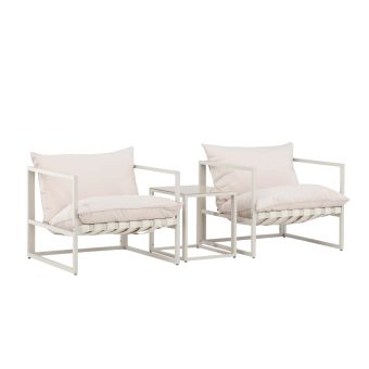 Loungeset Utomhus – Venture Home Messina 2 Fåtöljer + Sidobord Beige inkl. dynor (1)