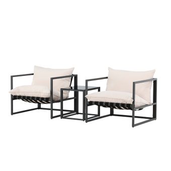 Loungeset Utomhus – Venture Home Messina 2 Fåtöljer + Sidobord SvartBeige inkl. dynor