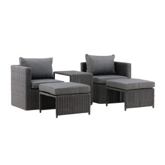 Loungeset Utomhus – Venture Home Quad 2 Fåtöljer med Fotpall + Sidobord SvartGrå inkl. dynor