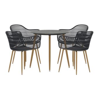 Matgrupp Utomhus - Venture Home Anafi Runt Matbord Ø80 MörkgråNatur + 4 Matstolar SvartNatur