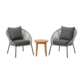Matgrupp Utomhus - Venture Home Chania Runt Sidobord Ø40 Natur + 2 Lindos Matstolar SvartGrå
