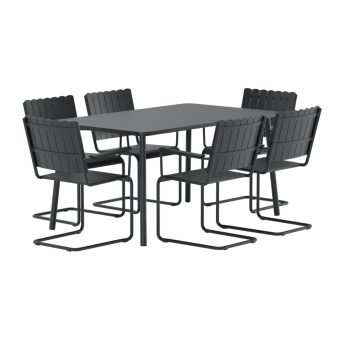 Matgrupp Utomhus - Venture Home Holmsund Matbord 90x150 + 6 Matstolar Svart