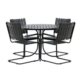 Matgrupp Utomhus - Venture Home Holmsund Runt Matbord Ø100 Svart + 4 Matstolar Svart
