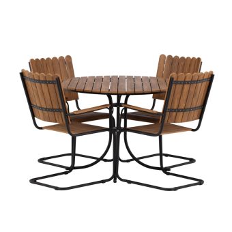 Matgrupp Utomhus - Venture Home Holmsund Runt Matbord Ø100 SvartNatur + 4 Matstolar SvartNatur