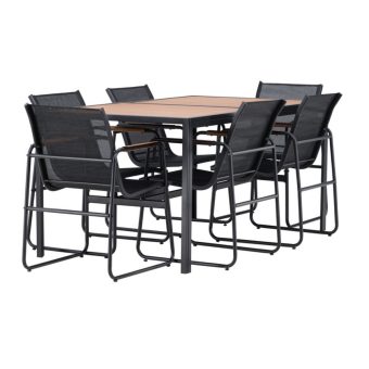 Matgrupp Utomhus - Venture Home Lampedusa Matbord 90x160 Svart + 6 Matstolar Svart