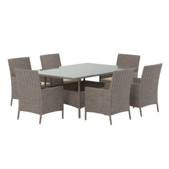 Matgrupp Utomhus - Venture Home Lefkas Matbord 90x150 Brun + 6 Matstolar Brun inkl. dynor