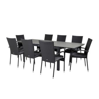 Matgrupp Utomhus - Venture Home Levels Matbord 160240x100 SvartGrå + 8 Anna Karmstolar Svart