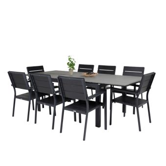 Matgrupp Utomhus - Venture Home Levels Matbord 160240x100 SvartGrå + 8 Levels Karmstolar