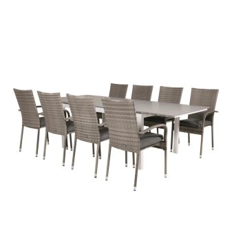 Matgrupp Utomhus - Venture Home Levels Matbord 160240x100 VitGrå + 8 Anna Karmstolar Grå