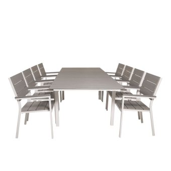 Matgrupp Utomhus - Venture Home Levels Matbord 160240x100 VitGrå + 8 Levels Karmstolar VitGrå