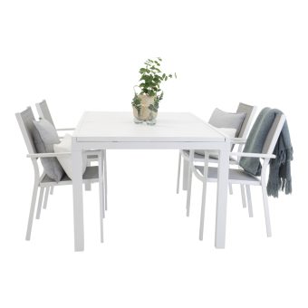 Matgrupp Utomhus - Venture Home Marbella Matbord 160240x100 Vit + 4 Copacabana Matstolar VitGrå