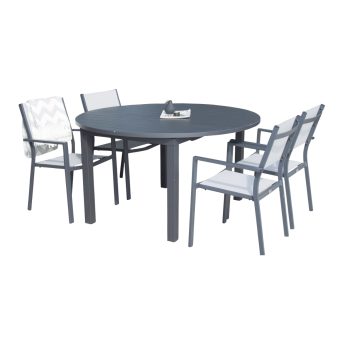 Matgrupp Utomhus - Venture Home Marbella Runt Matbord Ø140 Svart + 4 Copacabana Karmstolar SvartGrå