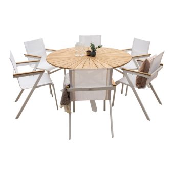 Matgrupp Utomhus - Venture Home Mexico Runt Matbord Ø140 VitNatur + 6 Mexico Karmstolar VitNatur