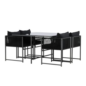 Matgrupp Utomhus - Venture Home Noto Matbord 120x120 Svart + 4 Matstolar Svart inkl. dynor