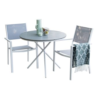 Matgrupp Utomhus - Venture Home Parma Runt Cafébord Ø90 VitGrå + 2 Copacabana Karmstolar Vit