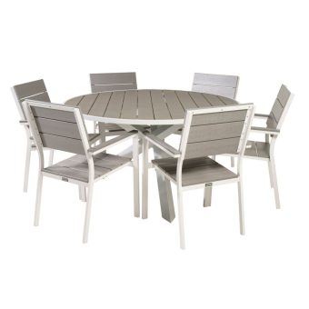 Matgrupp Utomhus - Venture Home Parma Runt Matbord Ø140 VitGrå + 6 Levels Matstolar VitGrå