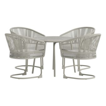 Matgrupp Utomhus - Venture Home Tilos Runt Matbord Ø90 Beige + 4 Matstolar Ljusgrå inkl. dynor