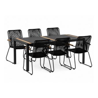 Matgrupp Utomhus - Venture Home Togo Matbord 200×100 SvartNatur + 6 Matstolar Bois Svart