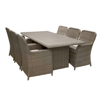 Matgrupp Utomhus - Venture Home Wembley Matbord 200x100 Natur + 6 Matstolar NaturBeige inkl. dynor